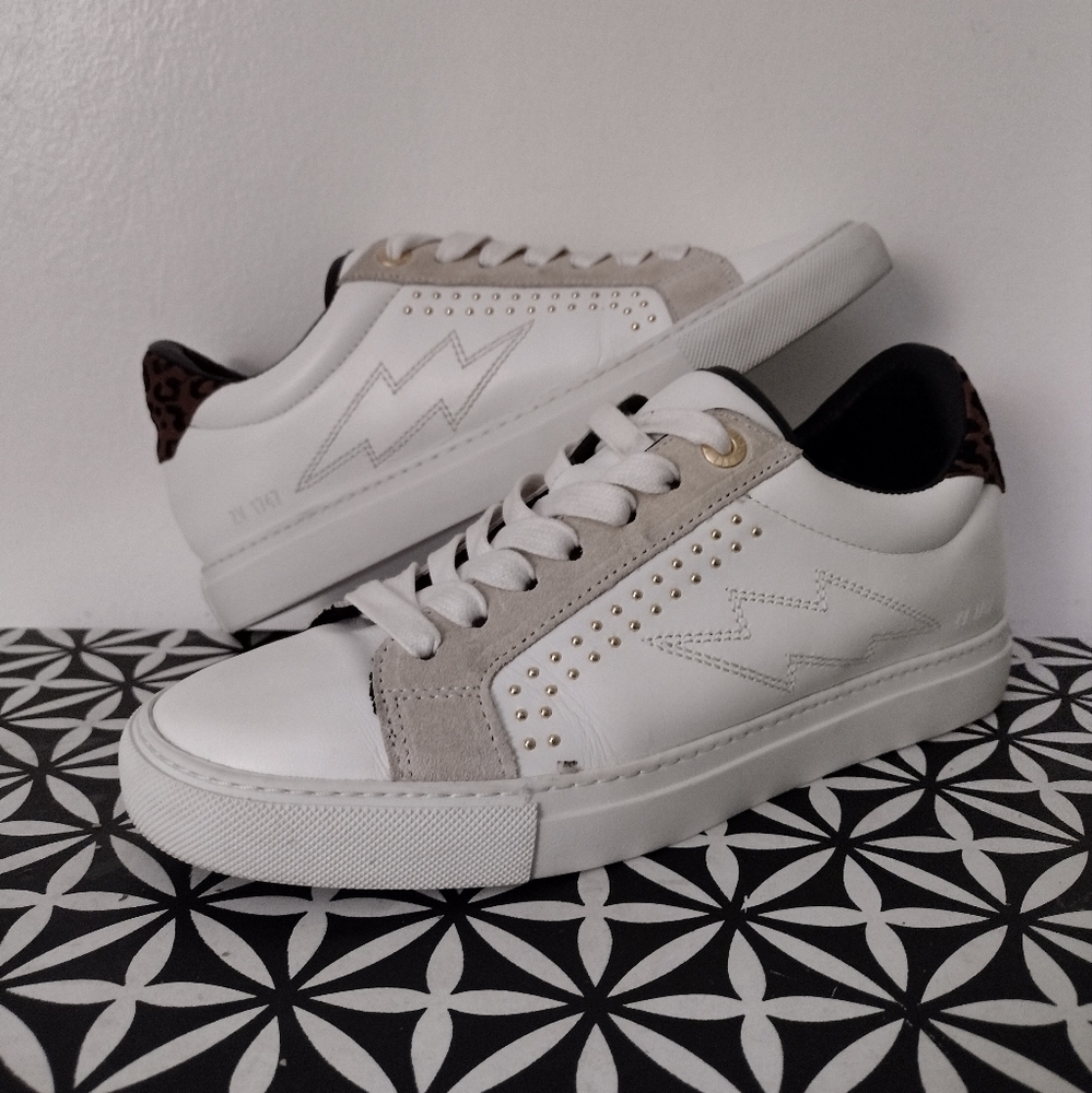 Zadig & Voltaire 'La Flash' White Leather/Leopard Trainers
